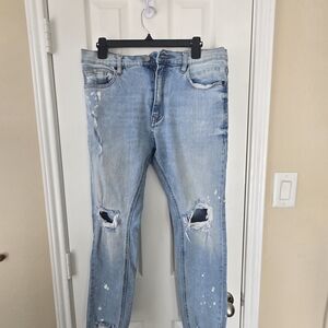 Pull&Bear Light Blue Distressed Relaxed Jeans